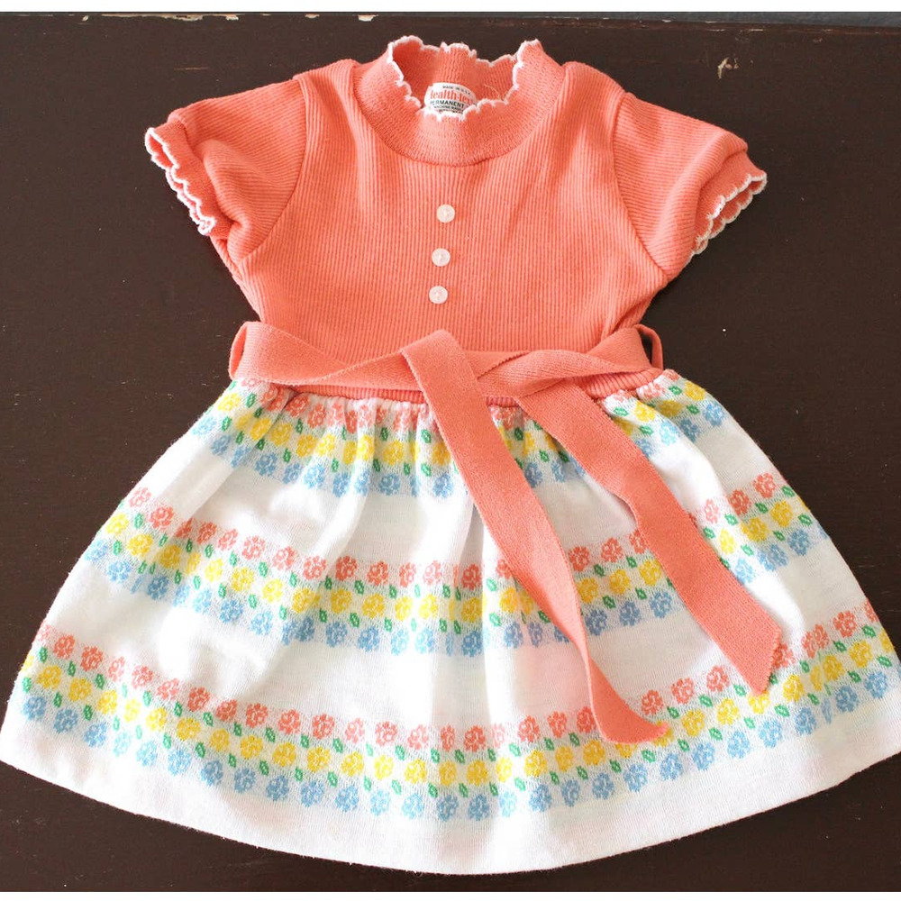 Vintage Coral and White Kids Casual Dress
